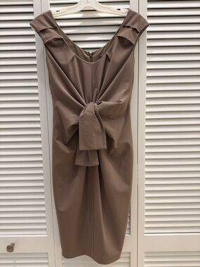 Magaschoni Taupe Knot-Waist Midi Dress